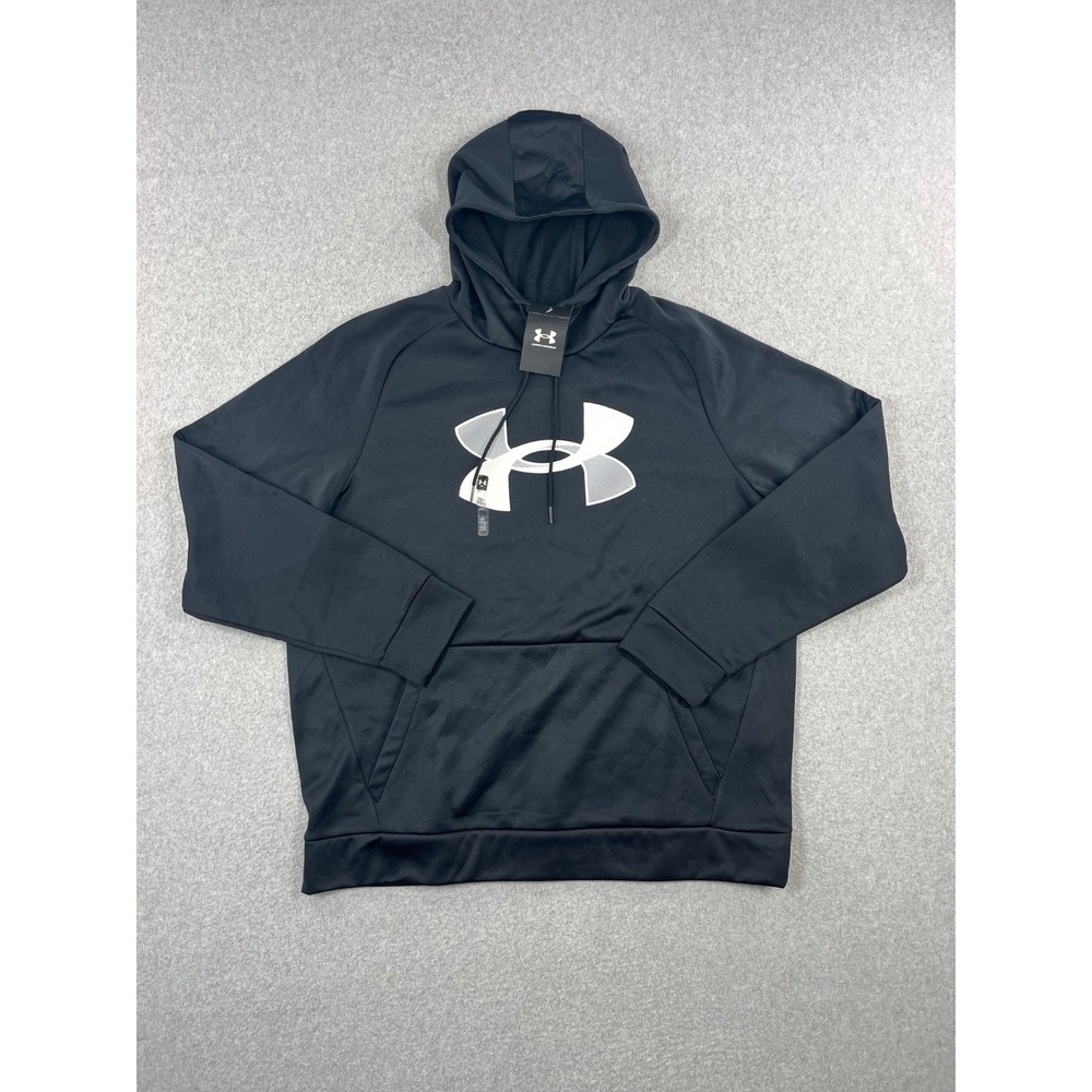 Under Armour Sweatshirt Mens XL Black Big Logo Fleece Hoodie 1373401